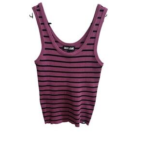 DKNY Jeans Women's Purple Black Striped Knit Tank Top Size L